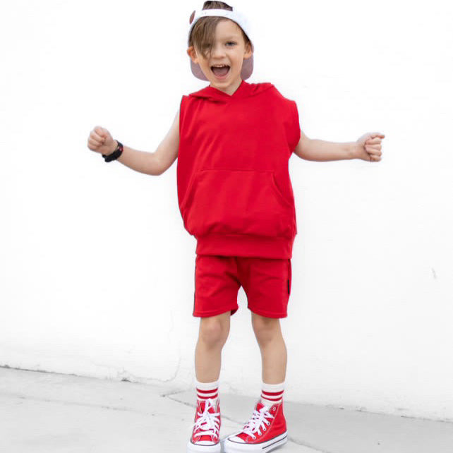 Red tank hoodie and everyday shorts set