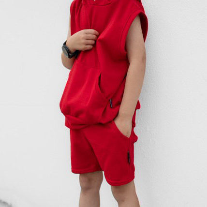 Red tank hoodie and everyday shorts set