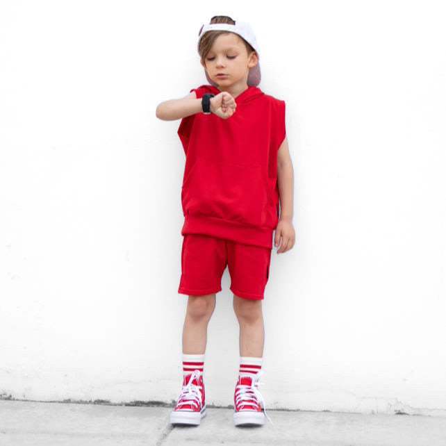 Red tank hoodie and everyday shorts set