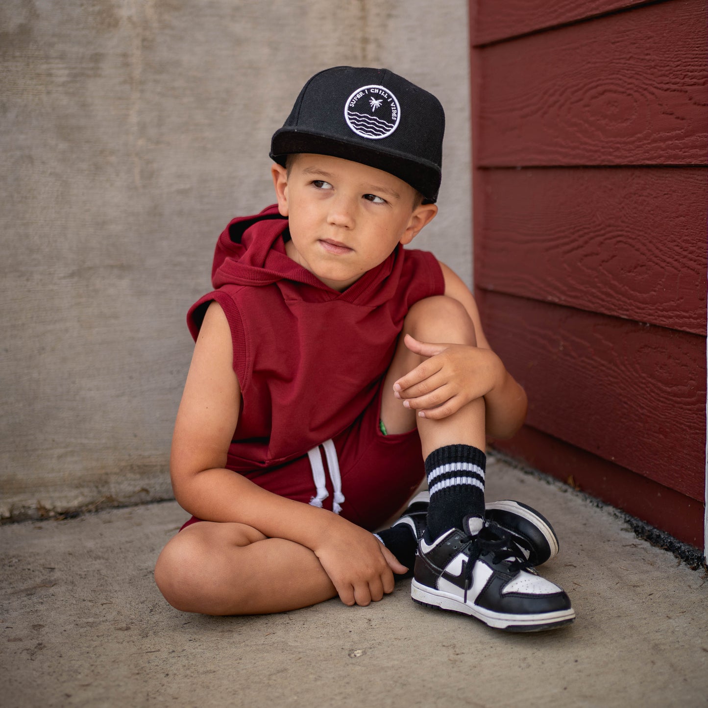 Deep Red tank hoodie and everyday shorts set