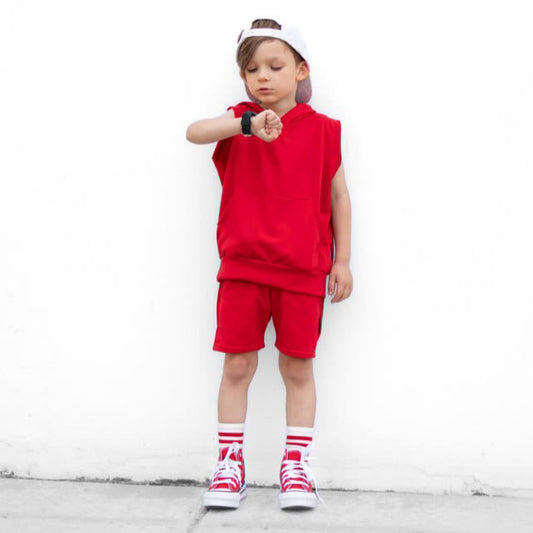 Red tank hoodie and everyday shorts set