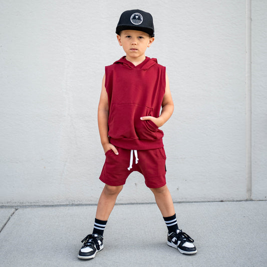 Deep Red tank hoodie and everyday shorts set