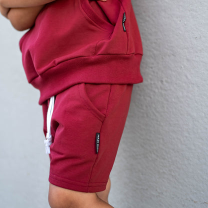 Deep Red tank hoodie and everyday shorts set